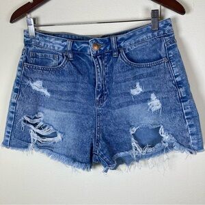 YMI Dream Jean High Rise Distressed Denim Shorts Frayed Hem Size 13 Approx